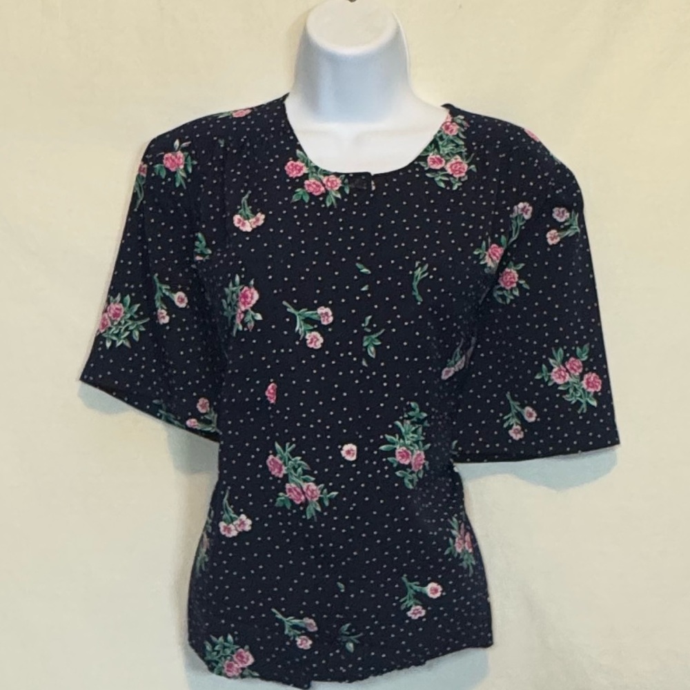 D-77 Alfred Dunner PLUS SIZE‎ 16 Blue Floral & Dot Short Sleeve Blouse